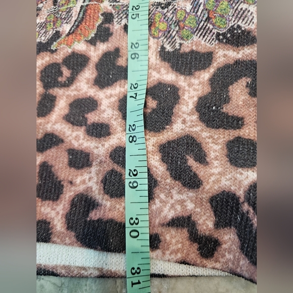 Boho Paisley Leopard Print Knit Mini Dress Size M Long Sleeve Stretch - Picture 8 of 10